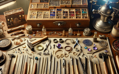 What does a tabletop arrangement of permanent jewelry tools and materials look like?
